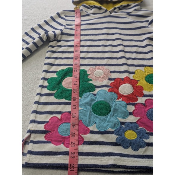 Mini Boden Hooded Terry Dress Blue Striped Floral 6-7Y Girls Cover-Up - Picture 9 of 10